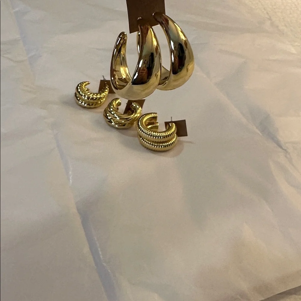 Chic Gold-Tone Textured Fashion Hoop Earrings Set of 4